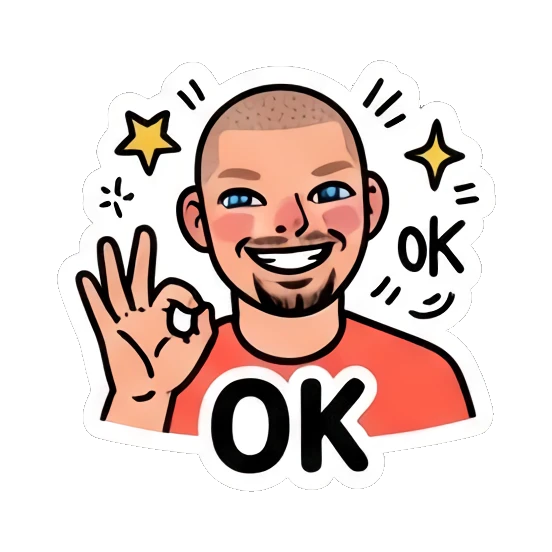 Buzz-cut man making an OK hand gesture with stars, happy expression. Buzz Cut Guy Daily Vibes sticker for expressive chats and social replies.