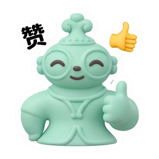 Green Buddha giving a thumbs up with '赞' text Zen Buddy Clay Friends sticker for expressive chats and social replies.