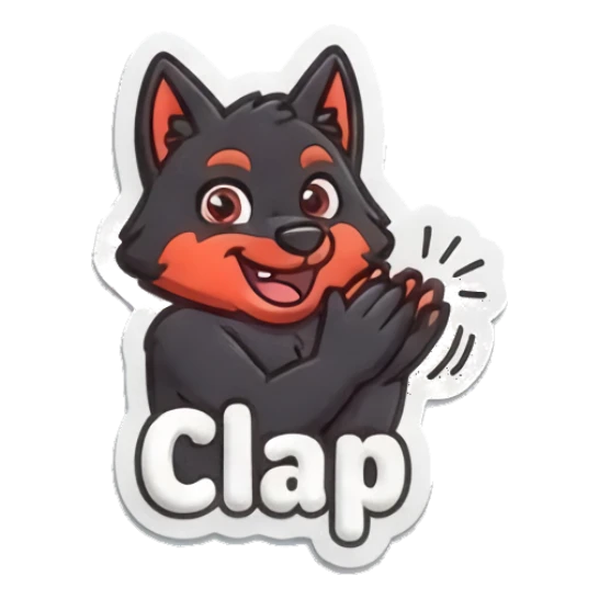 Applauding wolf clapping hands saying Clap Puffy Wolf Moods sticker for expressive chats and social replies.