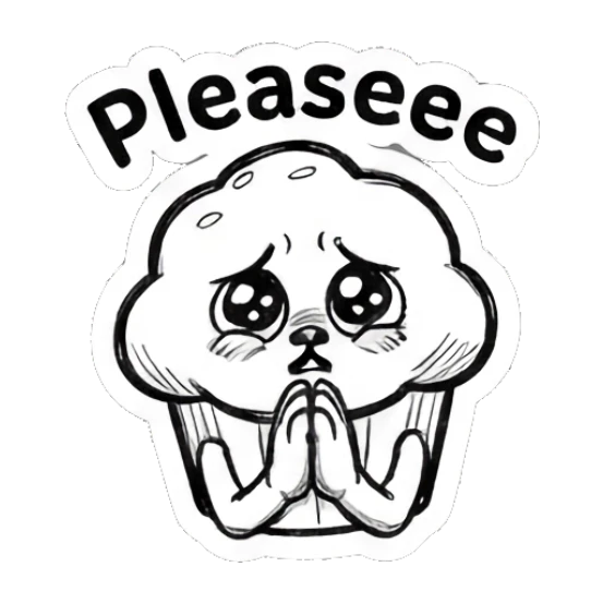 Muffin begging with pleading eyes Muffin Moods sticker for expressive chats and social replies.