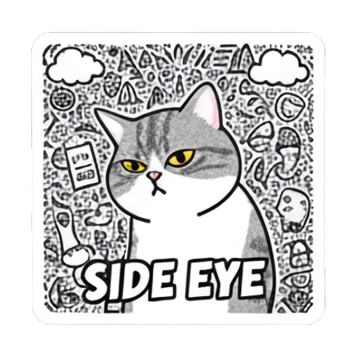 Sassy cat giving side eye with text SIDE EYE Doodle Cat Daily Vibes sticker for expressive chats and social replies.