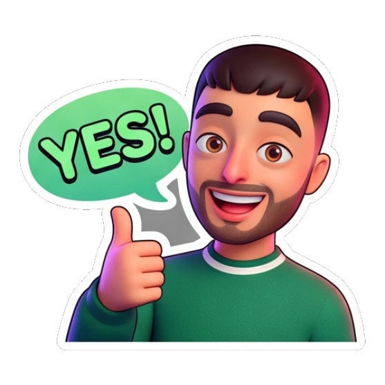 Guy giving a thumbs up with Yes text Cheerful Guy Daily Vibes sticker for expressive chats and social replies.