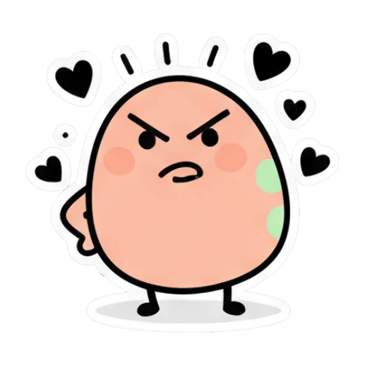 Angry egg with furrowed brows and hearts Doodle Egg Moods sticker for expressive chats and social replies.