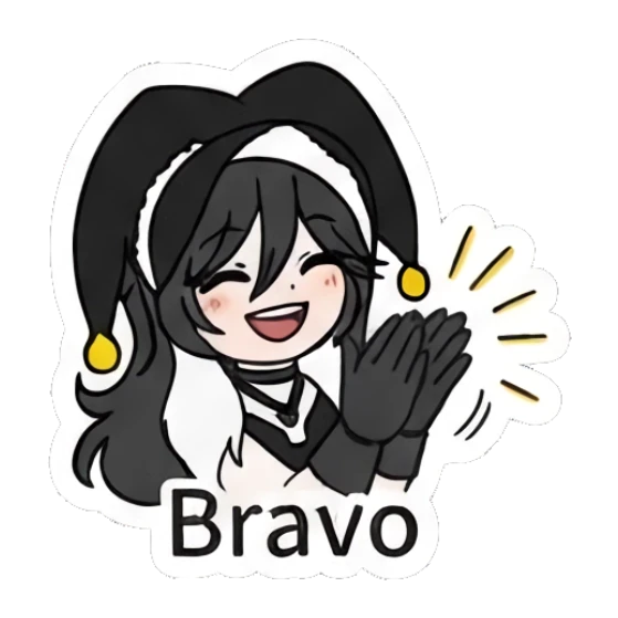 Jester girl clapping with 'Bravo' text Jester Girl Daily Moods sticker for expressive chats and social replies.
