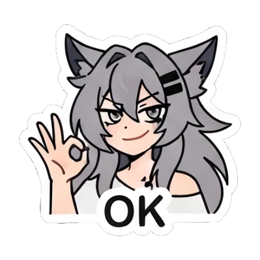 Wolf girl making an OK gesture with a confident smile Grey Wolf Girl Daily Life sticker for expressive chats and social replies.