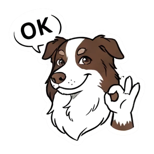 Border Collie making an OK hand gesture with text OK Loki.. LOWKEY Aussie! sticker for expressive chats and social replies.
