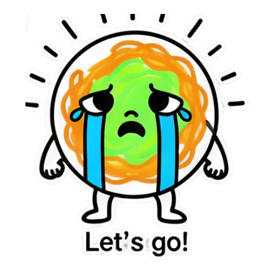 Noodle character crying with 'Let's go!' text Noodle Buddy Emotions sticker for expressive chats and social replies.