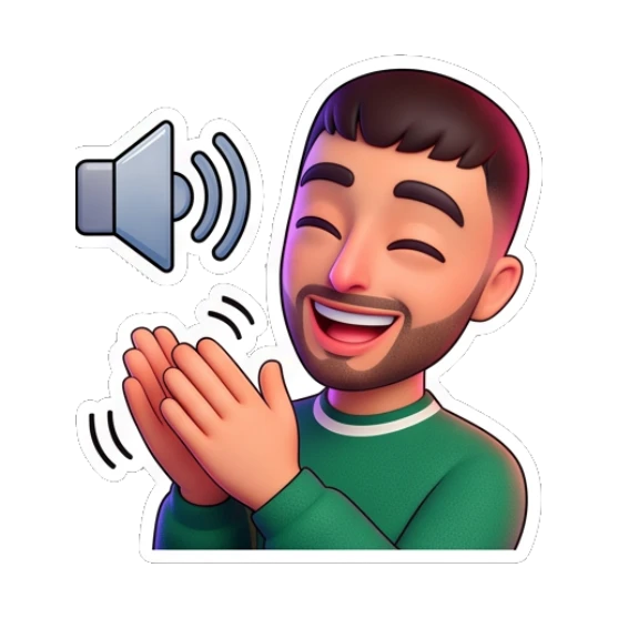 Guy clapping hands with sound effect icon Cheerful Guy Daily Vibes sticker for expressive chats and social replies.