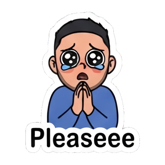 Young man with pleading eyes and hands together, begging expression. Daily Vibe Guy sticker for expressive chats and social replies.