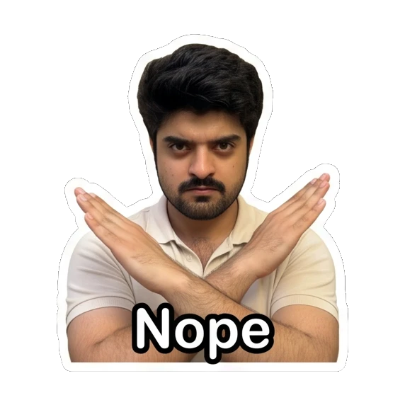 Young man making an X gesture with arms to signal rejection. Daily Life of a Guy sticker for expressive chats and social replies.