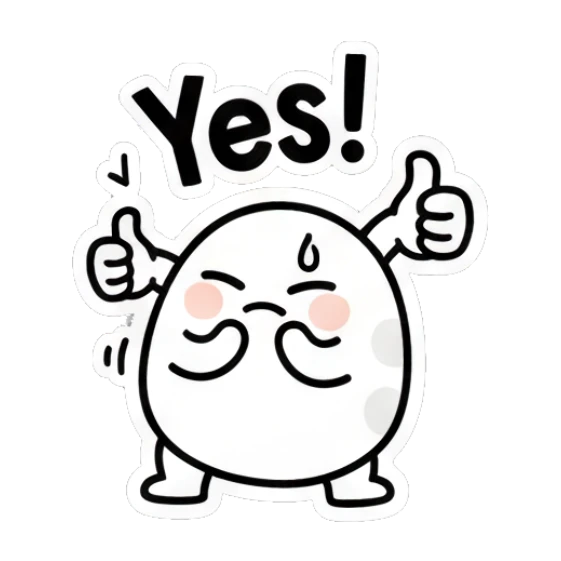 Happy egg character giving double thumbs up saying Yes! Doodle Egg Expressions sticker for expressive chats and social replies.