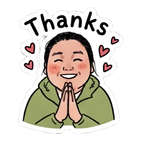 Girl with hands together in prayer, text Thanks Daily Moods of a Girl sticker for expressive chats and social replies.