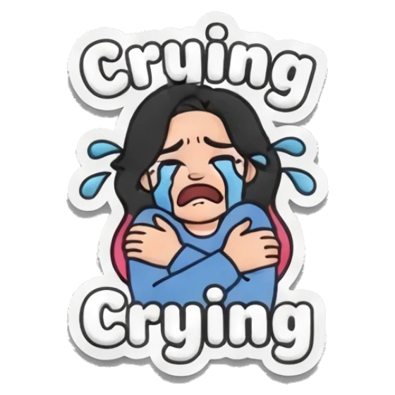 Girl crying with blue tears, text Crying Puffy Girl Daily Vibes sticker for expressive chats and social replies.