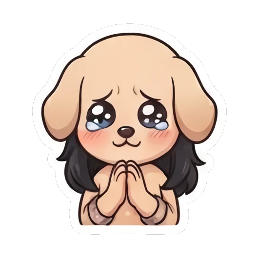 Girl with glasses wearing a dog hood and praying Chibi Girl Daily Life sticker for expressive chats and social replies.