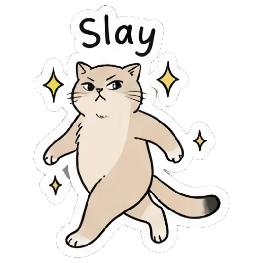 Confident cat walking with a sassy Slay pose Chubby Cat Daily Moods sticker for expressive chats and social replies.