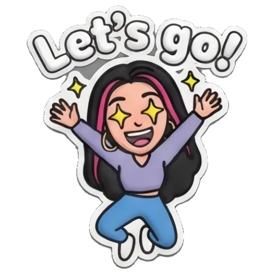 Excited girl jumping with star-shaped eyes Puff Print Girl Vibes sticker for expressive chats and social replies.