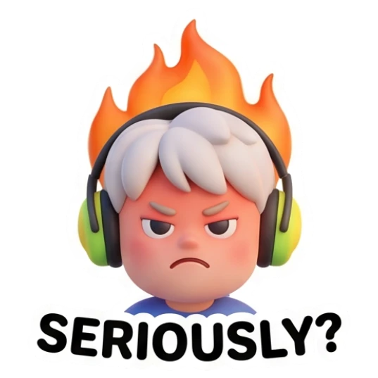 Angry boy with fire above his head saying Seriously Gamer Boy Daily Life sticker for expressive chats and social replies.