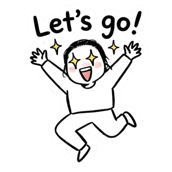 Girl jumping with excitement saying let's go Daily Doodle Girl sticker for expressive chats and social replies.