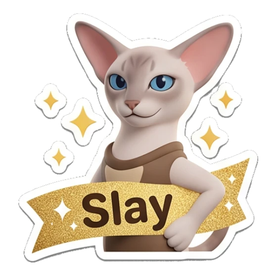 Sphynx cat looking confident and slaying with text Slay Sphynx Cat Moods sticker for expressive chats and social replies.