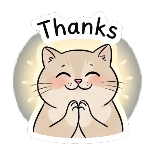 Grateful cat with paws together saying Thanks Chubby Cat Daily Moods sticker for expressive chats and social replies.