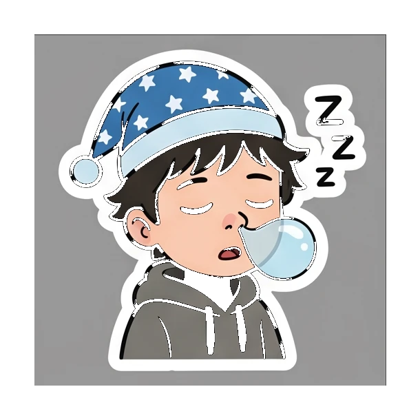 Boy with braces sleeping with a bubble Cheerful Braces Boy sticker for expressive chats and social replies.