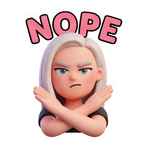 Blonde girl crossing arms in a firm rejection gesture. Blonde Girl Daily Vibes sticker for expressive chats and social replies.