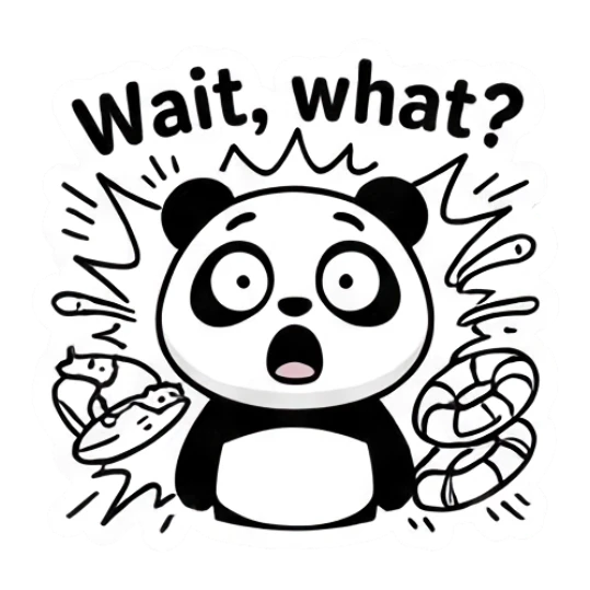 Shocked panda saying Wait what with floating rings Keith Haring Style Panda sticker for expressive chats and social replies.