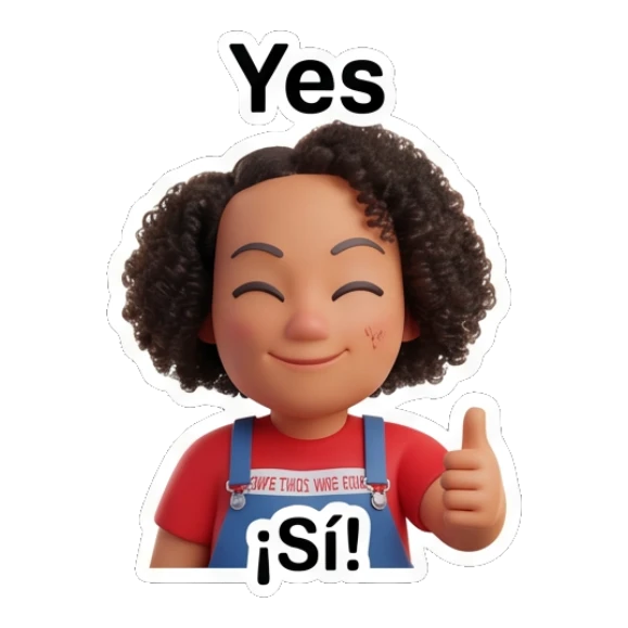 Curly hair girl giving a thumbs up with text Yes Curly Hair Girl Daily Vibes sticker for expressive chats and social replies.