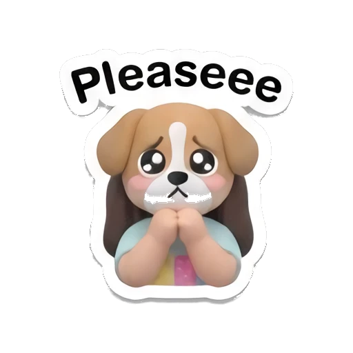 Cute puppy character looking pleadingly with text Pleaseee Little Girl Daily Vibes sticker for expressive chats and social replies.