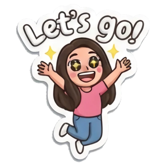Girl jumping with excitement and text Let's go! Puffy Girl Daily Vibes sticker for expressive chats and social replies.