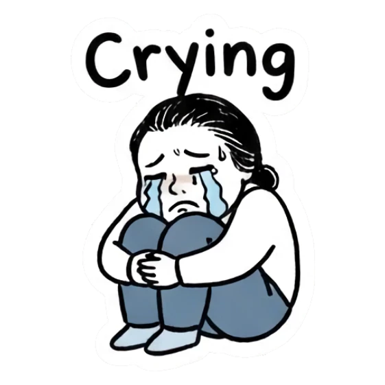 Girl sitting and crying with head down Daily Doodle Girl sticker for expressive chats and social replies.