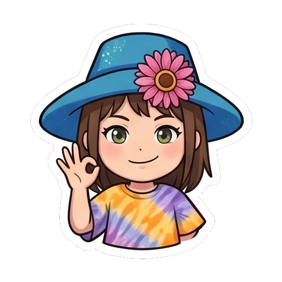 Girl in blue hat making an OK gesture Summer Hat Girl Adventures sticker for expressive chats and social replies.