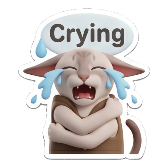 Sphynx cat crying loudly with crossed arms and text Crying Sphynx Cat Moods sticker for expressive chats and social replies.