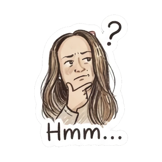 Girl resting chin on hand thinking with question mark Doodle Girl Daily Life sticker for expressive chats and social replies.