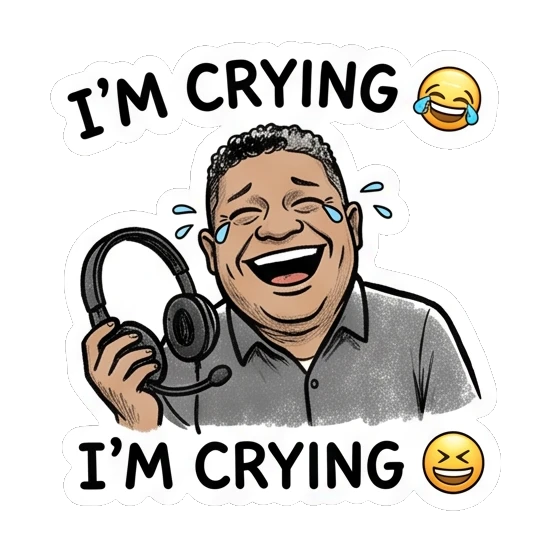 Photographer laughing while wearing headphones Studio Life Guy sticker for expressive chats and social replies.