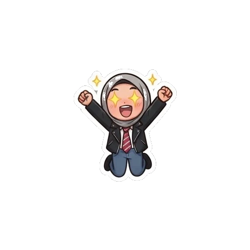Hijab girl jumping with excitement and star eyes Hijab Girl Daily Life sticker for expressive chats and social replies.