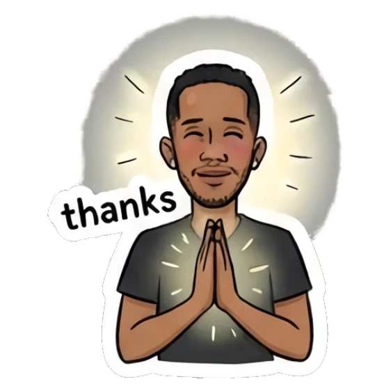 Man praying with gratitude with text thanks Modern Couple Daily Vibes sticker for expressive chats and social replies.